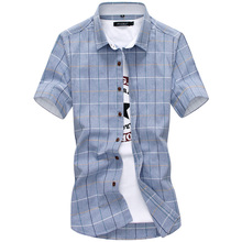 Мужская клетчатая рубашка, Летняя Повседневная рубашка с коротким рукавом из 100% хлопка, 2020 2024 - купить недорого
