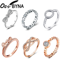 Octbyna design clássico anel de noivado aaa branco zircão cúbico marca anéis para feminino casamento cz anéis jóias presente 2024 - compre barato