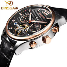 BINSSAW New Men Automatic Mechanical Watch Is The Tourbillon Dial Black Leather Fashion Sports Watches Relogio Masculino Relojes 2024 - buy cheap