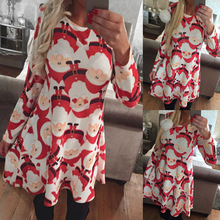 Large Size Print Dress For Women 2018 Autumn New Christmas Cartoon Casual Dresses Long Sleeve Mini Dress Plus Size S-5XL On Sale 2024 - buy cheap