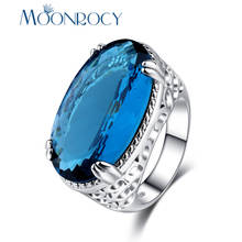 MOONROCY Cubic Zirconia Silver Color Blue Crystal CZ Rings Oval Party Finger Jewelry Ring for Women Girls Gift Drop Shipping 2024 - buy cheap