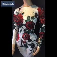 Bodi elástico Sexy con diamantes de imitación para mujer, mono con Bella Fashion Floral, ajustado, para fiesta, trajes para chica 2024 - compra barato