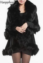 Women's Genuine Fox Fur Female Shawl Lady Poncho Coat Ladies Cloak Winter Cape Warm Stoles BLACK PLUS SIZE 2024 - buy cheap