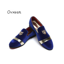 OVXUAN Metal Top Men Loafers Mens Spring 2020 British Style Designer Velvet Shoes Casual Retro Prom Large size Smoking Slippers 2024 - buy cheap