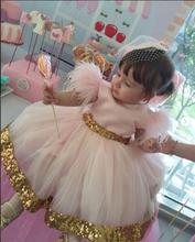 Glitter pink tulle golden sequins little princess infant first birthday dress ball gown girl kid tea party dresses with bow 2024 - buy cheap