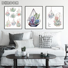 Aquarela plantas suculentas impressão nórdico poster cactus arte da parede cartazes e impressões pintura em tela quadro fotos decoração de casa 2024 - compre barato