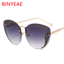 Embellished Glitter Cat Eye Sunglasses Lady Designer Shades M Luxury Brand Fashion  Big Rimless Sunglasses Oculos feminino 2024 - buy cheap