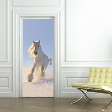 3D Наклейка на стену, Белая лошадь, дверь, самоклеящиеся обои, имитация детской комнаты, гостиная, роспись, постер, новое украшение для дома 2024 - купить недорого