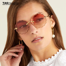 Round Frameless Sunglasses Vintage Women Flower petals Brand Designer Glasses Luxury Female Sun Glasses Fashion Sexy Eyewear 2024 - buy cheap