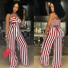 Sexy Suspender JUMPSUIT Wide Leg Casual Striped ROMPER Elegant WOMEN Strap Overalls Tank Bow Tie Sleeveless High Waist Plus Size 2024 - buy cheap