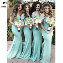 2019 Aqua Mermaid Bridesmaid Dress with Lace Appliques Sweetheart Wedding Party Dress Elastic Satin Women Bridesmaid Dresses 2024 - buy cheap