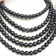 Natural black akoya freshwater cultured pearl 7-8mm charming round beads diy High-grade necklace making 84 inch BV326 2024 - buy cheap