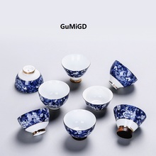 Jingdezhen copo de ouro em porcelana azul e branca, copo pessoal de cerâmica mestre, conjunto de chá kung fu para família 2024 - compre barato