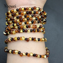 Yoowei 4mm Natural Amber Bracelet for Women Small Beads No Knots Multilayered Sweater Chain Necklace Genuine Long Amber Jewelry 2024 - buy cheap