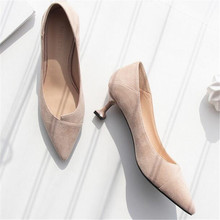 Marca de luxo bombas femininas sapatos de casamento rebanho salto quadrado apontado dedo do pé do pé sapatos festa de escritório sapatos femininos 2024 - compre barato