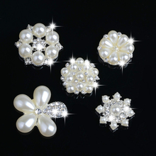 5pcs Pearl Diamond Rhinestone Buttons Flatback Flower Crown Embellishments for Bouquet Dress Wedding Bow Phone Case Decor DIY 2024 - buy cheap