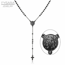 FYSARA Small Cross Beads Virgin Mary Pendant Necklace Mother of God Religion Jewelry Stainless Steel Black Long Cross Necklace 2024 - buy cheap