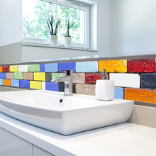Colorful 3D Brick Wall Tile Floor Sticker Creative PVC Waterproof Wall Stickers Kitchen Bathroom Decoration Waist Line Art Mural 2024 - buy cheap
