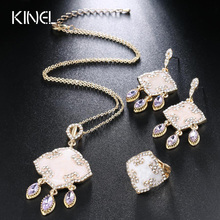 Kinel Luxury 3Pcs India Jewelry Set Enamel Necklace And Earring Rings For Women Gold Color 2017 New Fashion Gifts 2024 - buy cheap