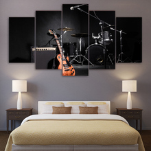 Canvas Wall Art Pictures Framework Home Decoration Poster 5 Pieces Music Guitar Drum Instruments HD Printed Living Room Painting 2024 - buy cheap
