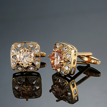 DY-nuevas joyas de lujo de gama alta, gemelos de diseño hueco de cristal dorado, gemelos de camisa francesa para hombres, envío gratis 2024 - compra barato