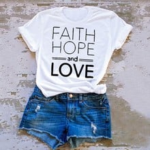 FAITH HOPE and LOVE t-shirt Solid Color Christian slogan Bible church tees pray Jesus slogan pastel aesthetic shirt cotton tops 2024 - buy cheap