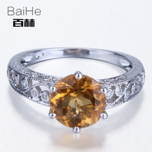 BAIHE Solid 10K White Gold 2.12ct Round Genuine Citrine Flawless Engagement Wedding Ring Women Trendy Citrine Ring 2024 - buy cheap