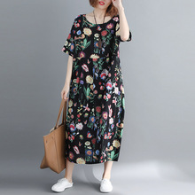 Vestido boho feminino plus size, 4xl, 5xl, 6xl, 7xl, para mulheres, verão, 2019, arte floral, estampado, vestido folgado, tamanho grande, longo, maxi vestido solto 2024 - compre barato