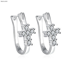 Hot Silver color Cross hoop earrings with AAA Zircon fashion jewelry engagement gift for woman good quality E311 2024 - buy cheap