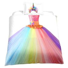 Детский комплект постельного белья, Радужное платье принцессы с единорогом для девочек, пододеяльник с наволочкой 2024 - купить недорого