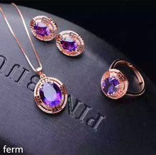 KJJEAXCMY boutique jewels Girls style 925 sterling silver set amethyst ring pendant necklace earrings dandelion 2024 - buy cheap