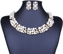 Conjunto de joyas de perlas sintéticas, Gargantilla romántica, collar, pendientes para boda, traje de lujo, conjunto de joyería, 2 colores, nuevo diseño 2024 - compra barato
