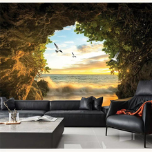 Beibehang-papel tapiz personalizado, foto 3d, mural, cueva, mar, agua, gaviota, sala de estar, dormitorio, Fondo de TV, papel de pared 3d 2024 - compra barato