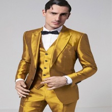 Latest Coat Pant Designs Gold Satin Men Suit Formal Skinny Stage Blazer Shiny Prom Style Tuxedo Custom 3 Piece Jacket Pant Terno 2024 - buy cheap