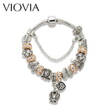 VIOVIA-pulsera con abalorios de corona para mujer, de Color dorado brazalete con cuentas de cristal, regalo de joyería, B15325 2024 - compra barato