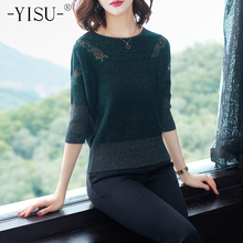 YISU sweaters women 2019 Spring Lady knitted pullover Fashion Half sleeve Loose Lace Hollow sweater loose pullover female 2024 - buy cheap