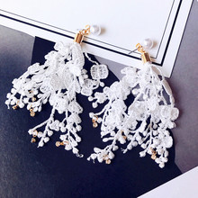 Charm Crystal Imitation Pearl Flower Tassel Earrings For Women Pendientes Brincos Statement Boho Lace Earrings Wedding Jewelry 2024 - buy cheap