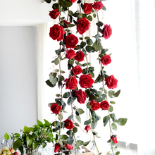 Искусственная Роза, цветок винограда, украшение для свадебной вечеринки, искусственные цветы, нитка с зелеными листьями, подвесная Гирлянда для украшения дома 2024 - купить недорого