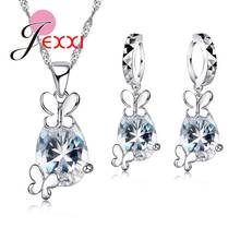 Lovely Butterfly CZ Crystal Wedding Jewelry Set Gem Jewelry Set Drop Water Pendant Necklace Earrings Set925 Sterling Silver 2024 - buy cheap