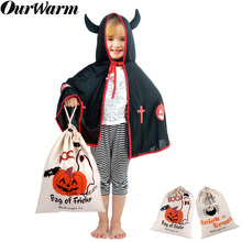 Bolsa de doces para festas de halloween, sacos de lona de algodão, abóbora, bolsa com cordão, decoração para festa de halloween 2024 - compre barato