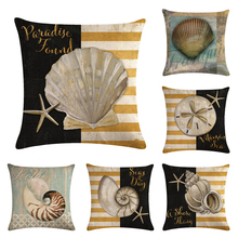 Printed Beach Shell Seashell Cushion Cover 45*45cm Cotton Linen Wedding Decor Throw Pillowcase 1 Side Print Cojine 2024 - buy cheap