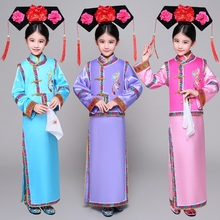 Embroidery Phoenix Chinese Traditional Qing Dynasty Princess Dress Child Girl Ancient Tang Cheongsam Stage Folk Dance Clothing 2024 - buy cheap