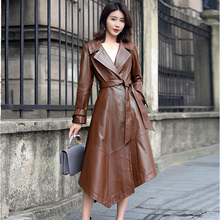 Genuine Leather Trench Coat Women Real Sheepskin Windbreaker with Belt Long Sleeve Leather Coat Gl0124 2024 - buy cheap