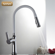 XOXO Creative Chrome Brass Kitchen Faucet Single Hole Deck Mount Pull Out Kitchen Mixer Taps Dual sprayer 83012 2024 - buy cheap