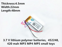 Batería de polímero de litio SD452248, 452248, 420mAh, 3,7 v, lipo, recargable 2024 - compra barato