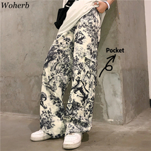 Woherb Vintage Printed Wide Leg Cargo Pants Female 2022 New Fashion Casual Long Trousers Women and Man High Waist Pants 22699 2024 - buy cheap