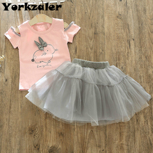 Baby Girls Clothes Set Short Sleev Cotton Rabbit Shirt and Grey Tutu Skirt Summer Outfits High Quality Children Clothing Sets 2024 - buy cheap