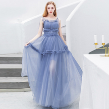 Fairy Rococo-Vestidos largos de tul plisado con tirantes finos para mujer, vestidos de fiesta formales de longitud completa, color azul claro 2024 - compra barato