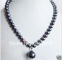 Elegante collar de perlas negras de TAHITIAN, colgante de 18 ", 7-8mm 2024 - compra barato