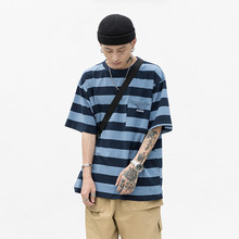 Harajuku Stripe T Shirt 2019 Men Casual Pocket T-shirt Short Sleeve Summer Hip Hop Tshirt Streetwear Casual Tops Tees Green 2024 - buy cheap